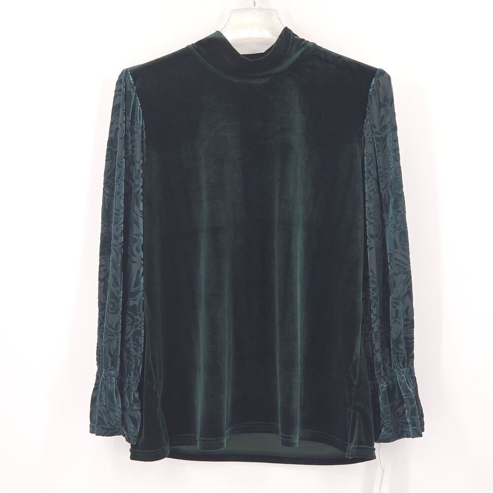 Calessa Mock Neck Blouse Top Large Green Velvet Burnout Whimsigoth Forest Fairy